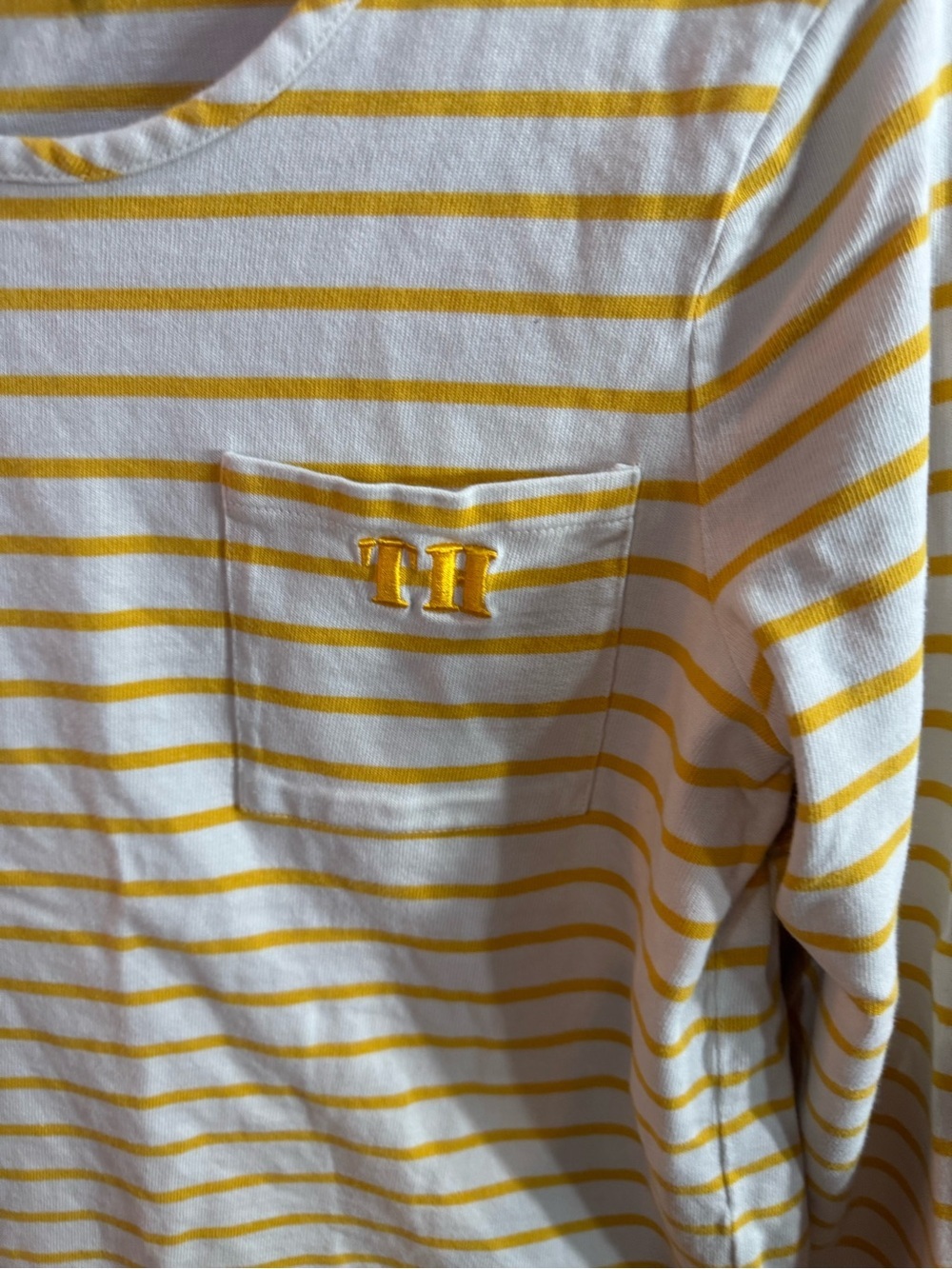 Tommy Hilfiger White & Yellow Striped Long-Sleeve Tee Size Small - Picture 2 of 5